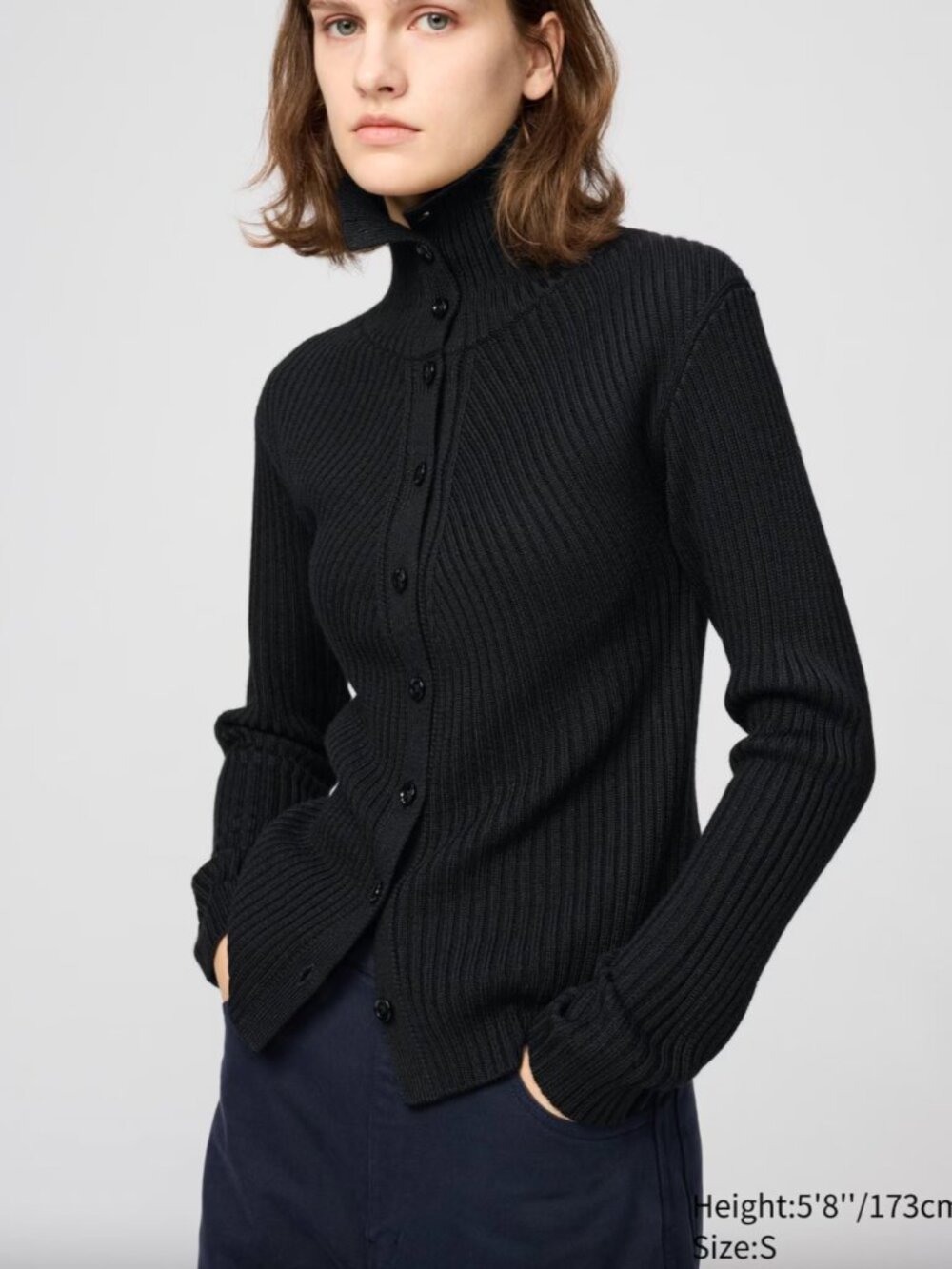 NWT Uniqlo Merino Blend High Neck Cardigan - Black